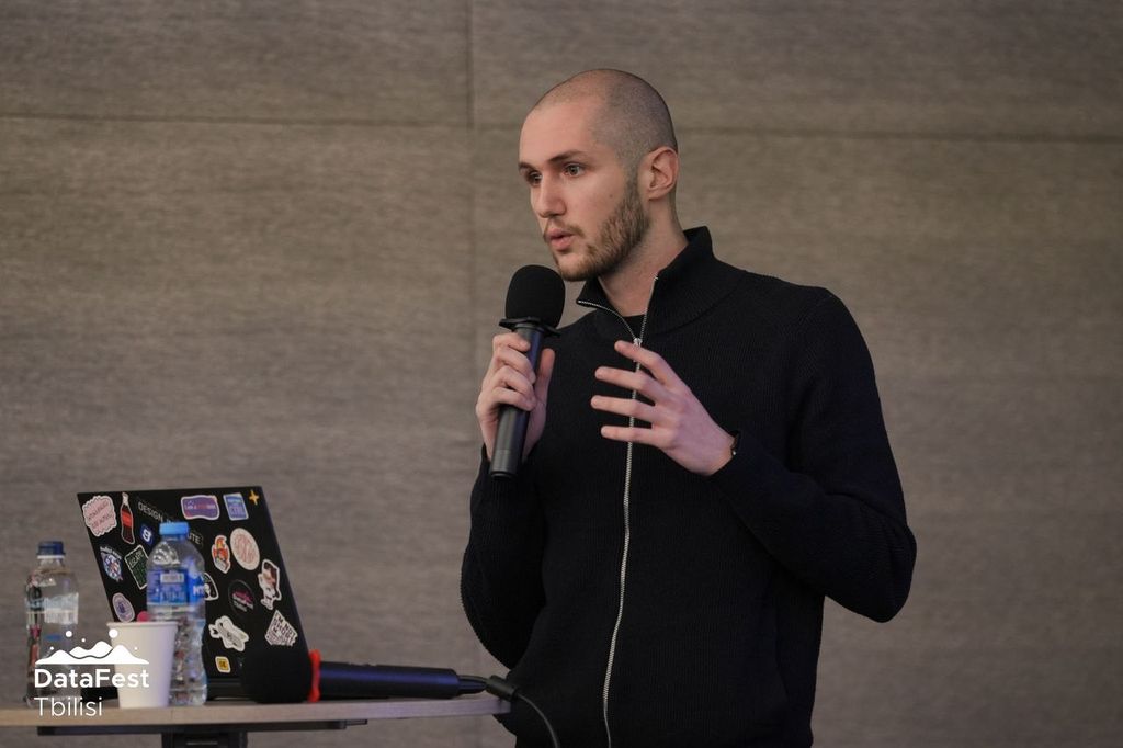 Giorgi Muzashvili, AI Visibility Consultant and Co-Founder of Deeprank AI, speaking at DataFest Tbilisi