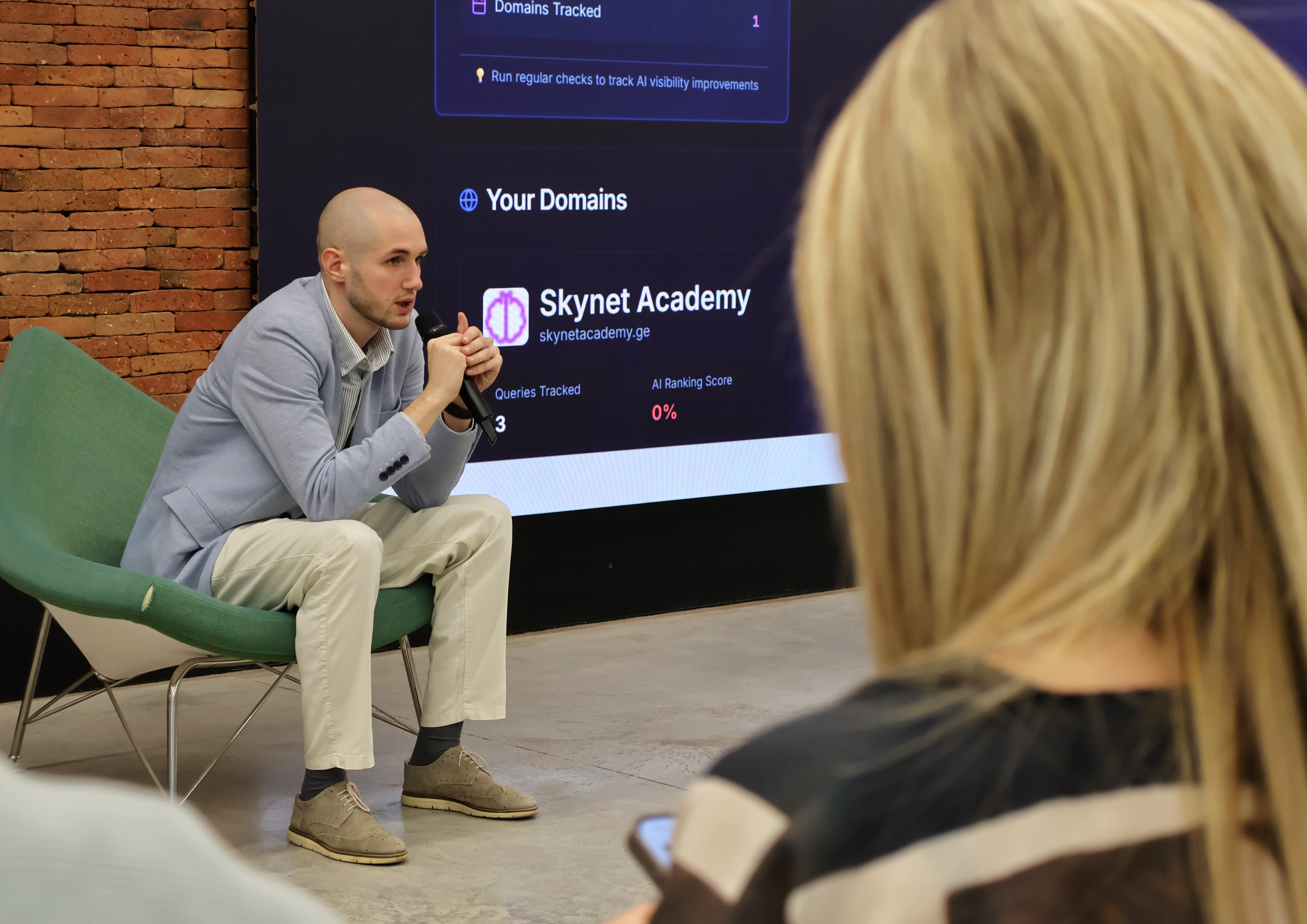 Giorgi Muzashvili, AI Visibility Consultant and Co-Founder of Deeprank AI, at an AI and Marketing event